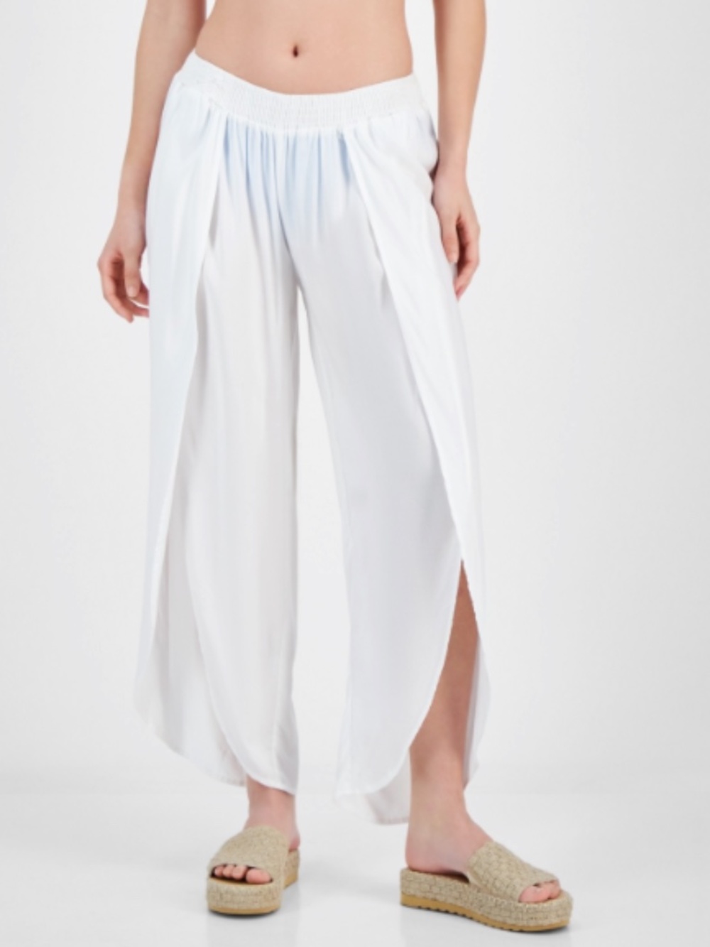 Raviya Women's Front-Slit Pants Cover Up Swimsuit White Size M 11980